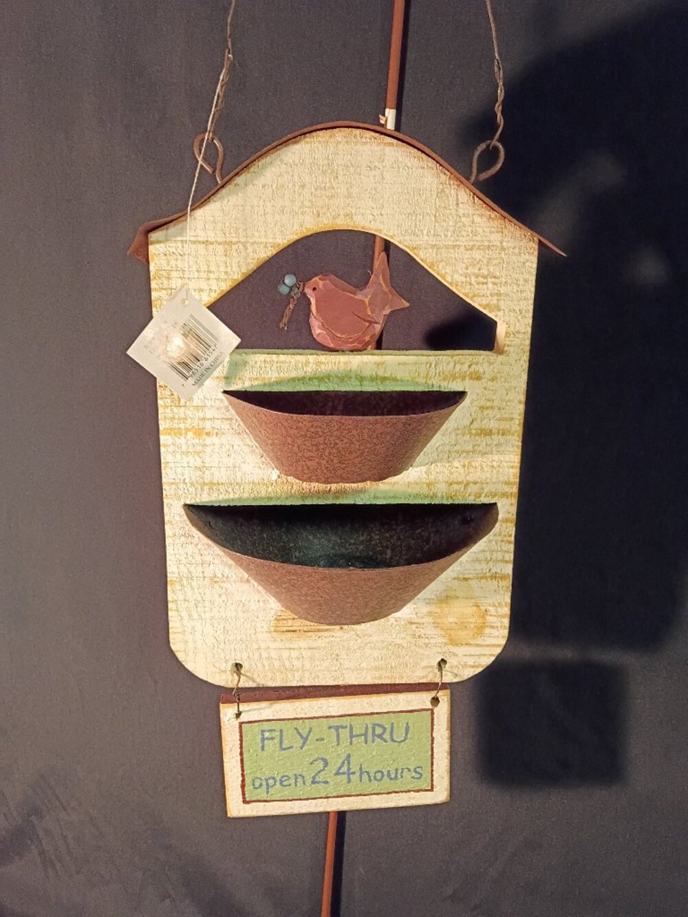 Tender Heart Treasures "Fly-Thru Open 24 Hours" Rustic Bird Feeder Wall Decor